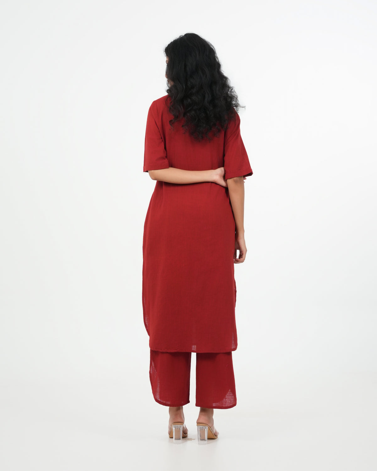 3-Piece Maroon Kurta Set (3/4 Sleeves)