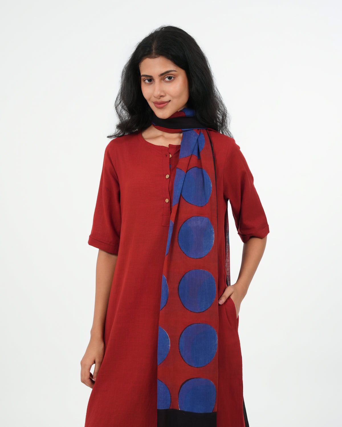 3-Piece Maroon Kurta Set (3/4 Sleeves)