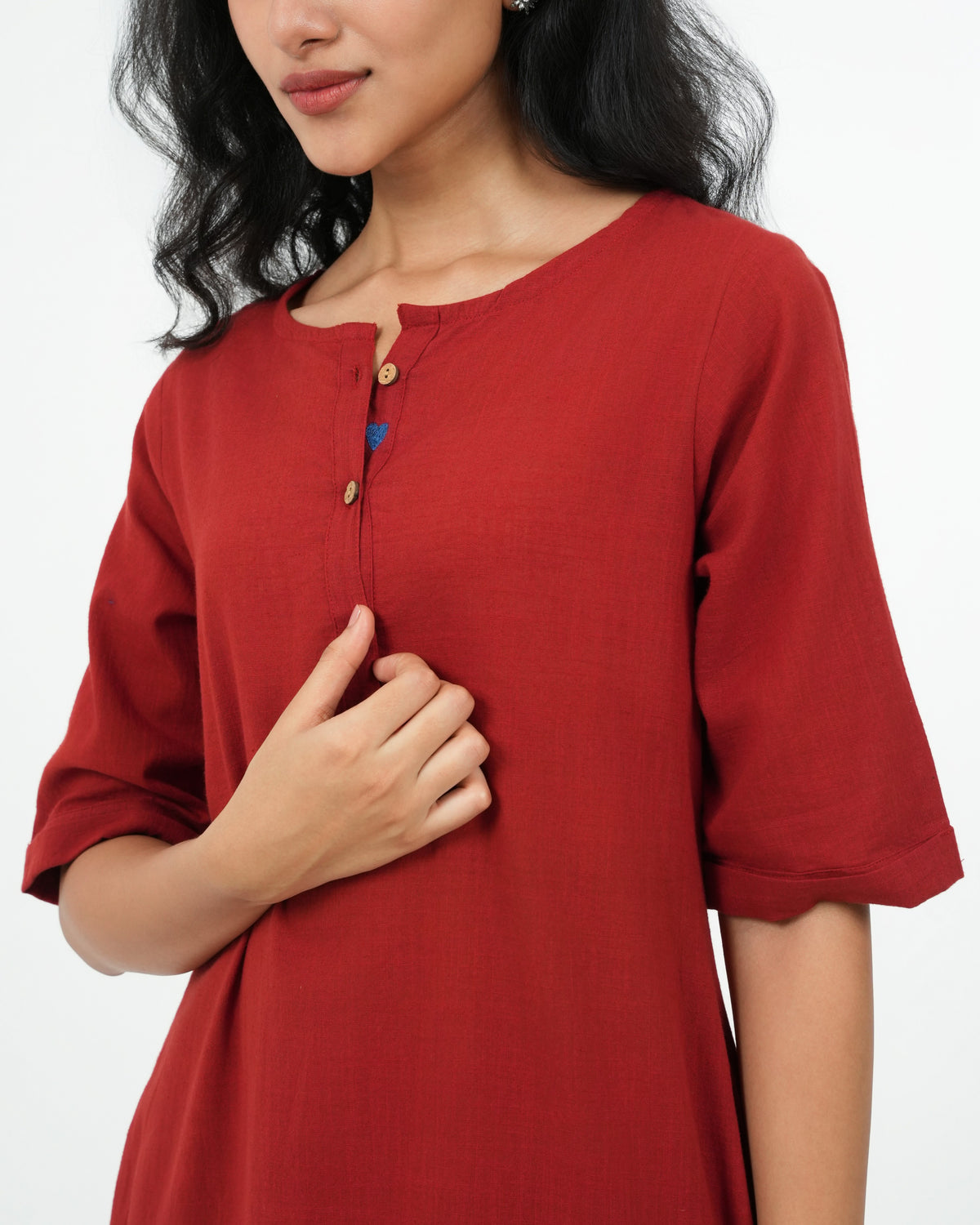 3-Piece Maroon Kurta Set (3/4 Sleeves)