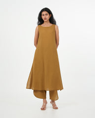Olive Yellow Cotton Kurta with dupatta (Sleeveless)