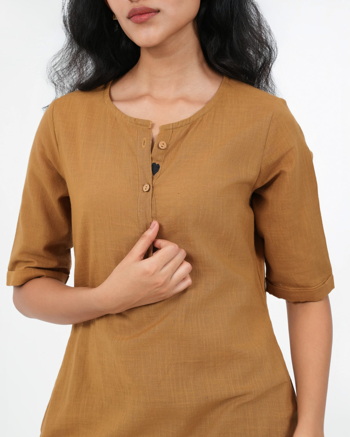 Olive Yellow 3 Piece Cotton Kurta Set (3/4 Sleeves)