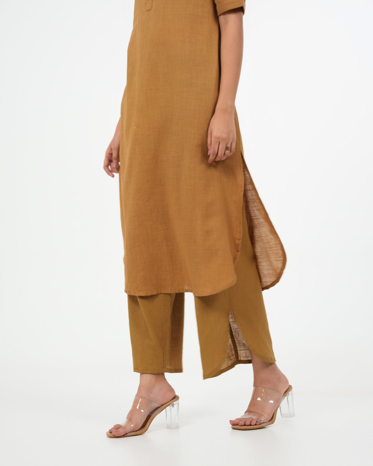 Olive Yellow 3 Piece Cotton Kurta Set (3/4 Sleeves)