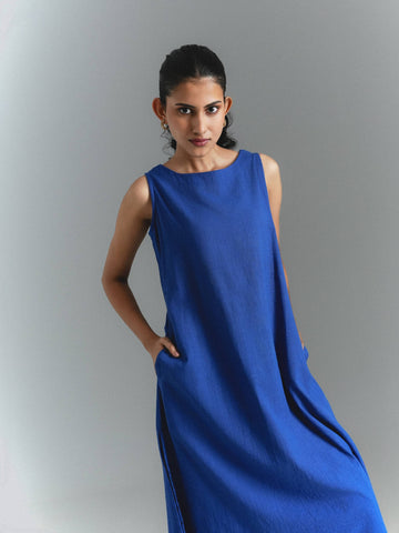 3 Piece Royal Blue Sleeveless Cotton Kurta Set