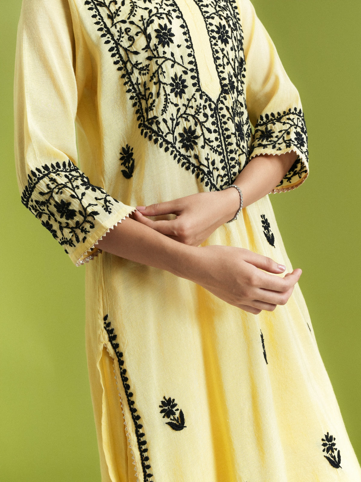 Nimbu Ras Aabroo 2-Piece Kurta Set - Yellow Chikankari ( Chanderi)