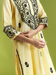 Nimbu Ras Aabroo Kurta Set - Yellow Chikankari ( Chanderi)