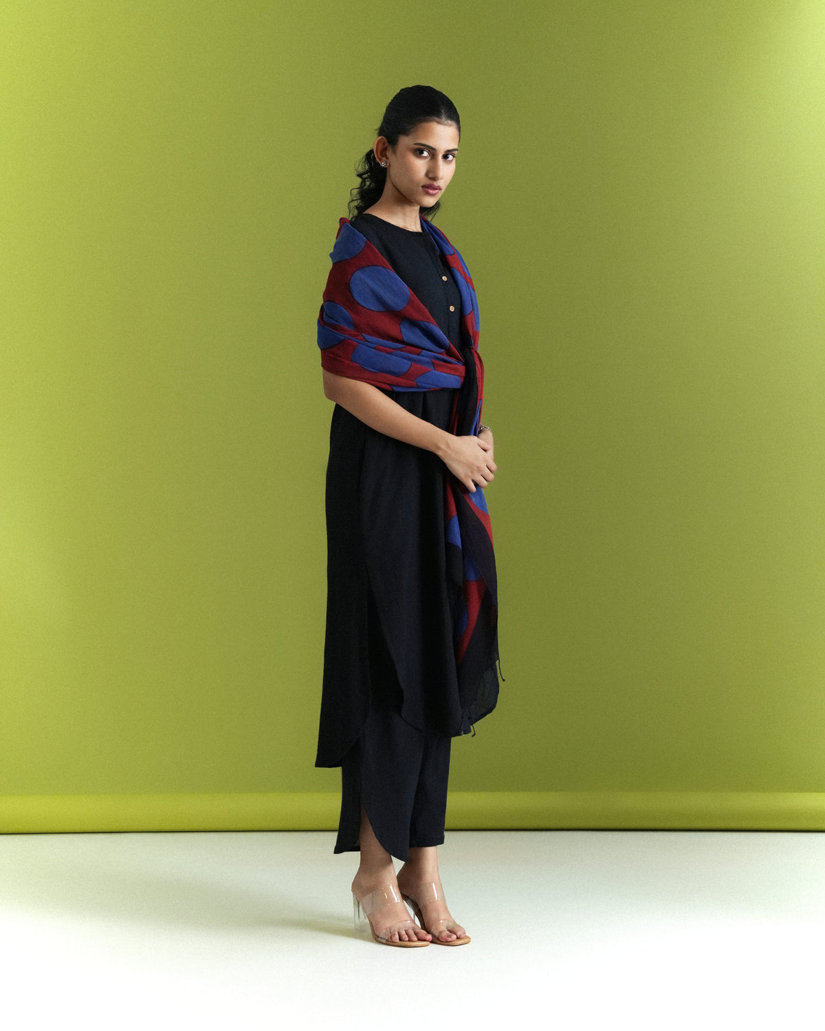 3-Piece Royal Black Cotton Kurta Set (3/4 sleeves)