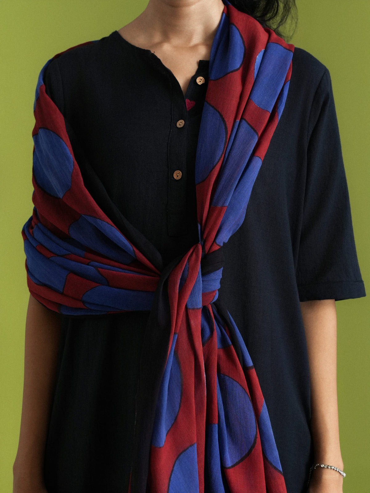 3-Piece Royal Black Cotton Kurta Set (3/4 sleeves)