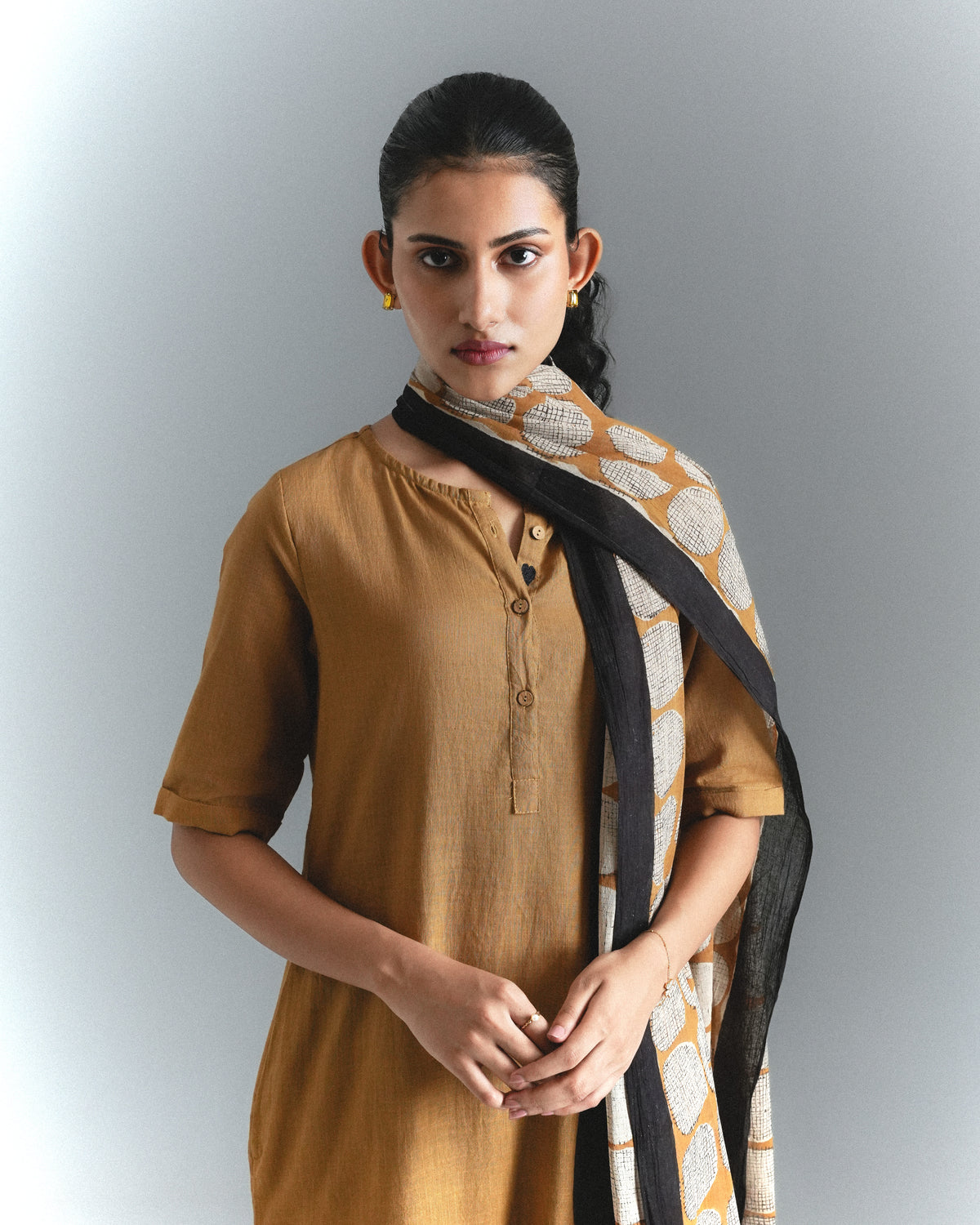 Olive Yellow 3 Piece Cotton Kurta Set (3/4 Sleeves)