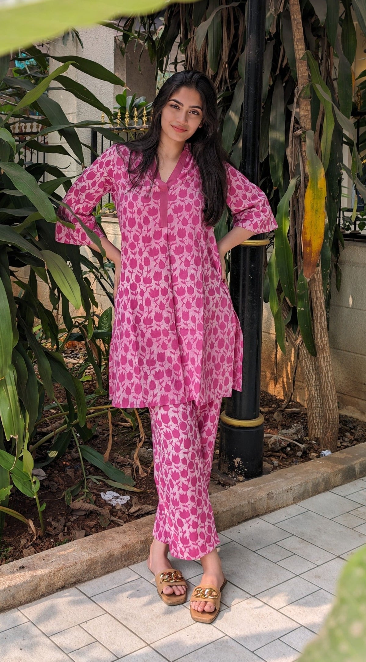 Pink Tulip Handblock Cotton Co-ord Set