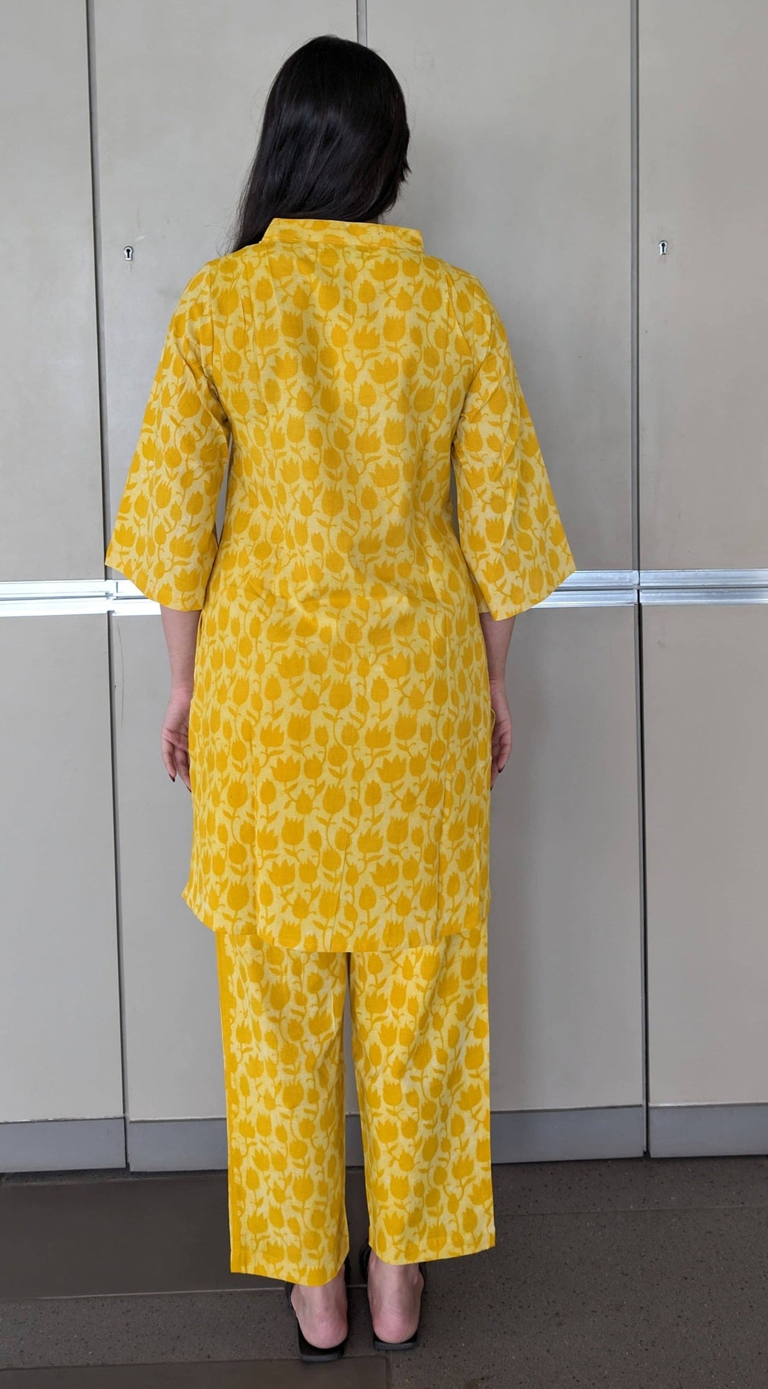 Yellow Tulip Handblock Cotton Co-ord Set