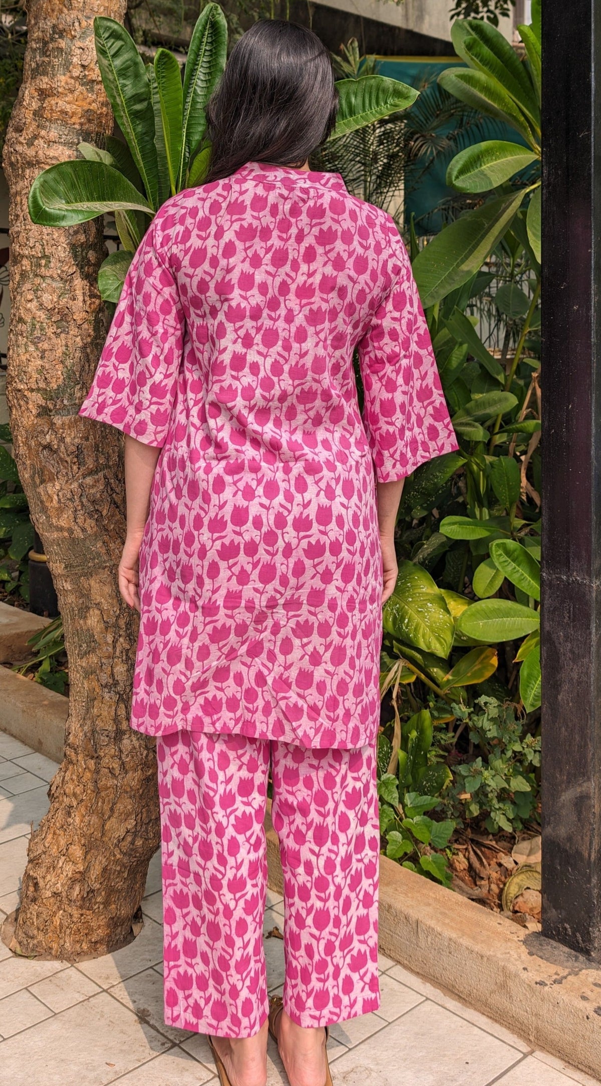 Pink Tulip Handblock Cotton Co-ord Set
