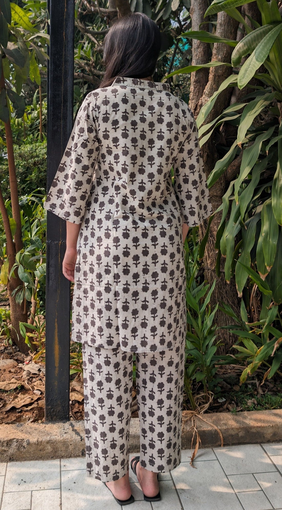 Gray Flower Handblock Cotton Co-ord Set