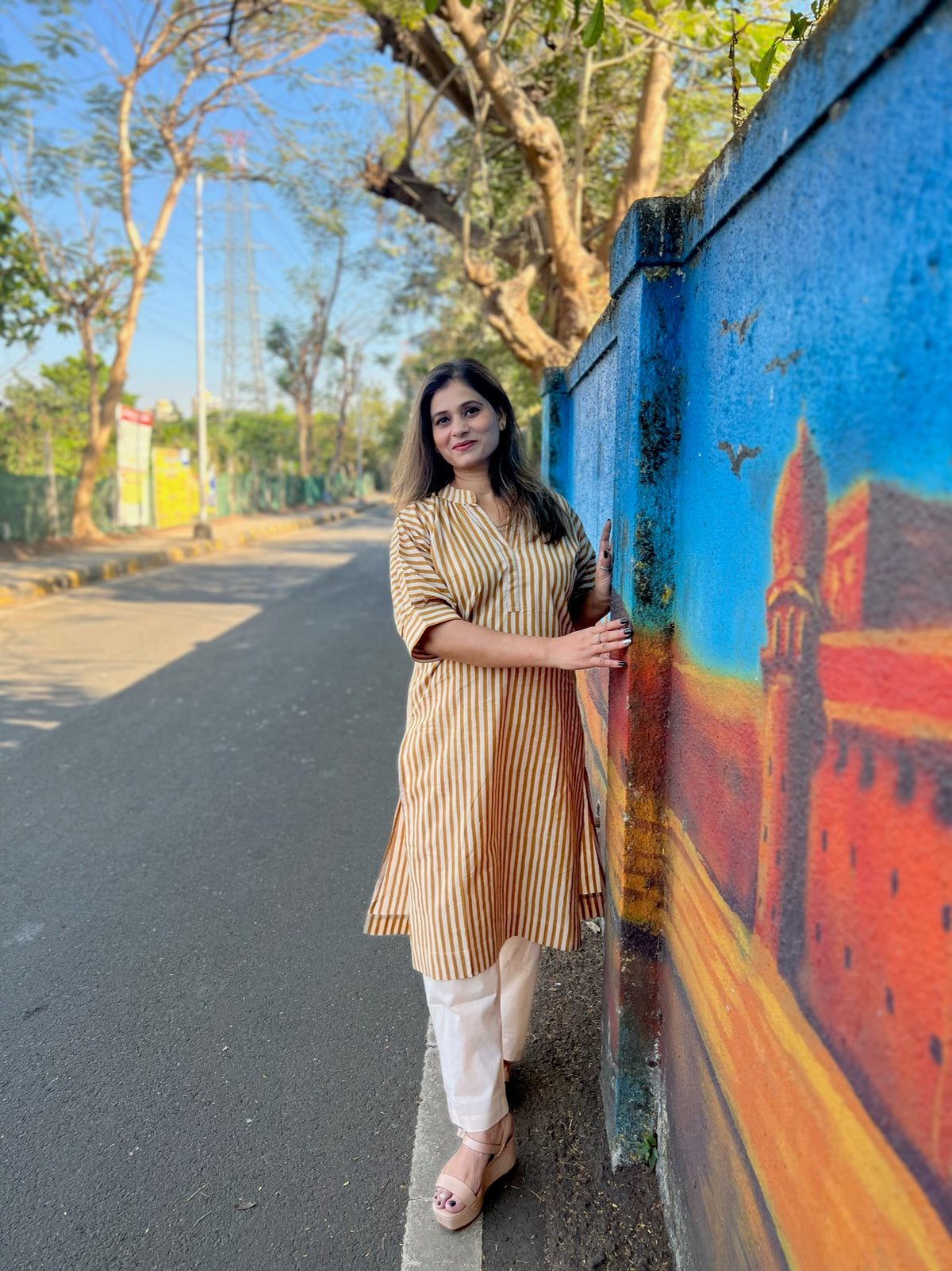 2 Piece Striped Cotton Kurta Set