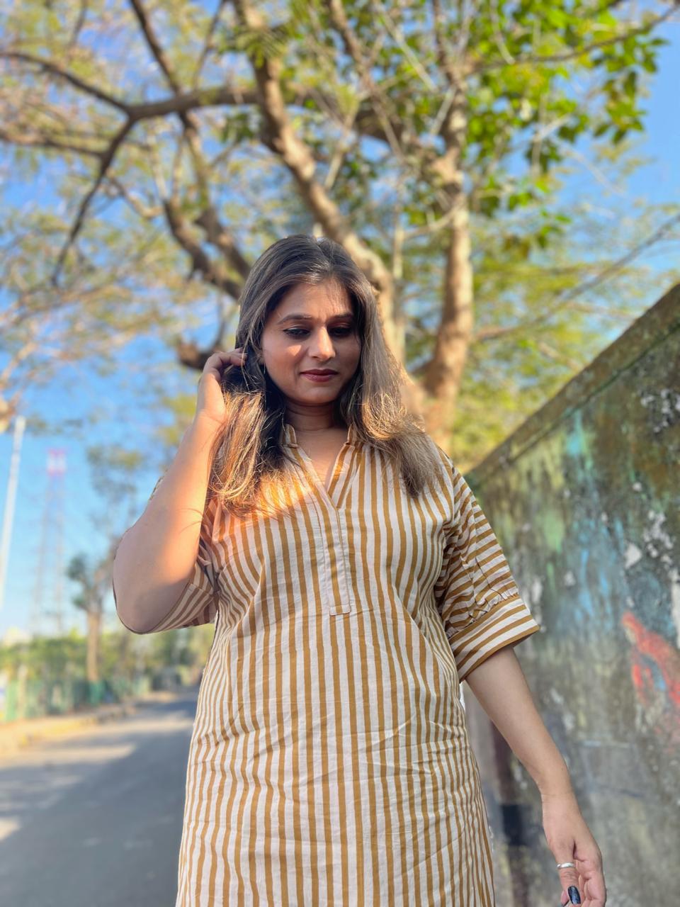 2 Piece Striped Cotton Kurta Set